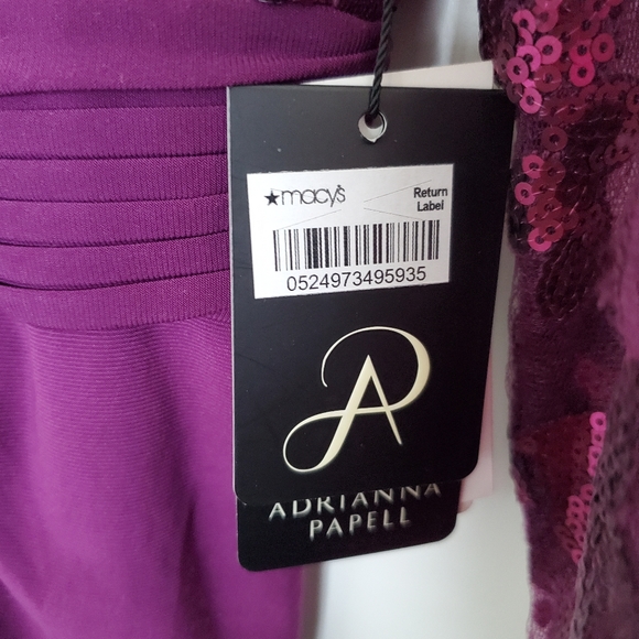 Adrianna Papell Sequin 3/4 sleeve Evening Gown, Size US6, Color Mulberry - Picture 7 of 7
